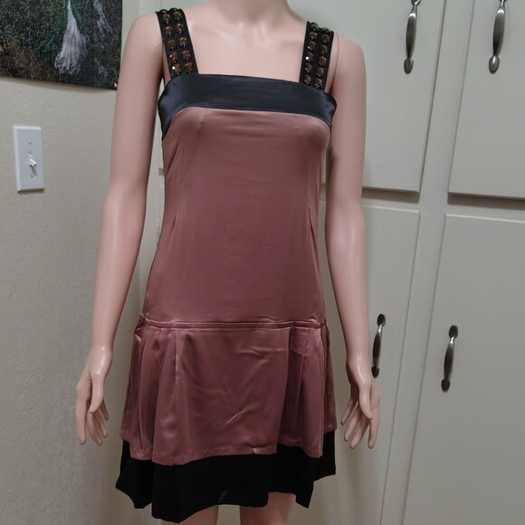 Rachael G. Brown and Black Satin Dress, Size S - Picture 8 of 15